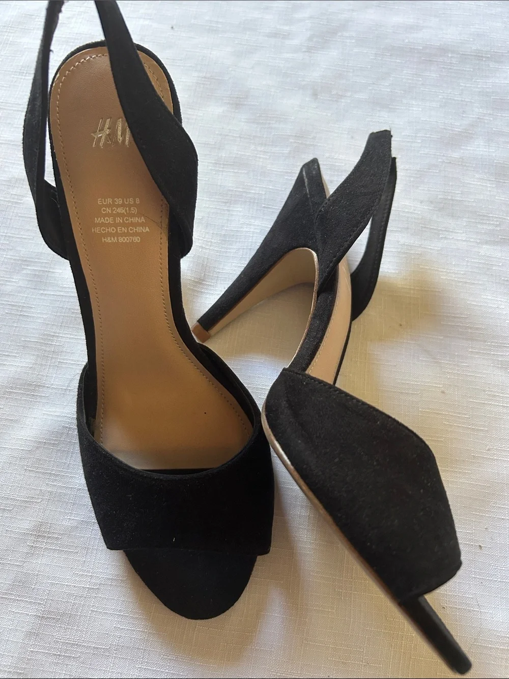 H&M Black Suede Slingback Open-Toe Heels